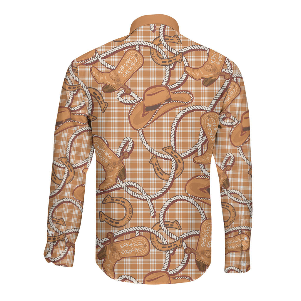 Brown Hawaii Palaka Cowboy Long Sleeve Button Shirt Hawaiian Paniolo Festival Spirit