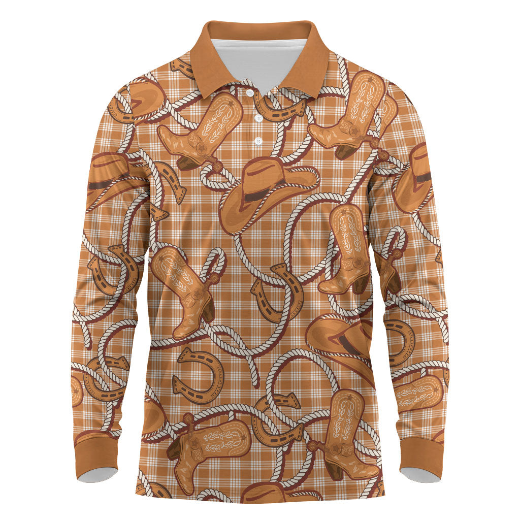 Brown Hawaii Palaka Cowboy Long Sleeve Polo Shirt Hawaiian Paniolo Festival Spirit LT19 Brown - Polynesian Pride
