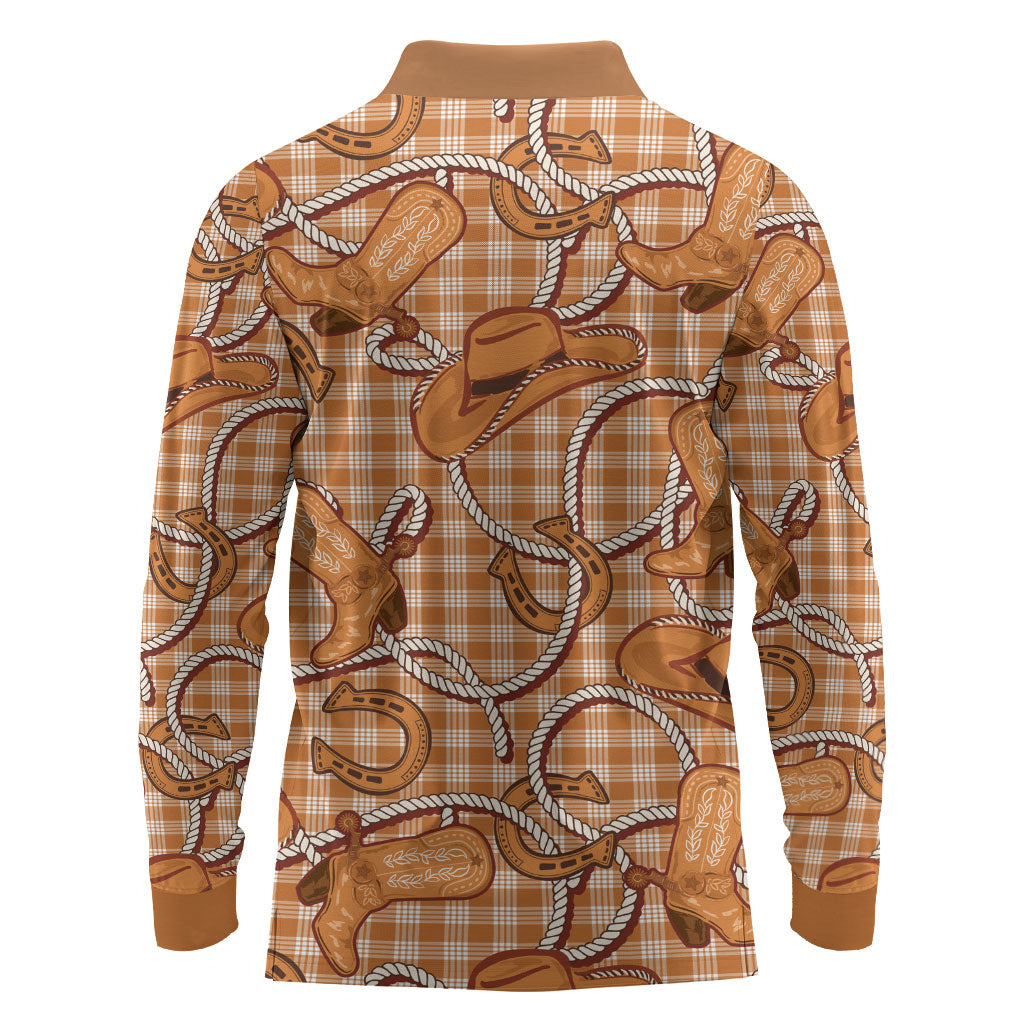Brown Hawaii Palaka Cowboy Long Sleeve Polo Shirt Hawaiian Paniolo Festival Spirit