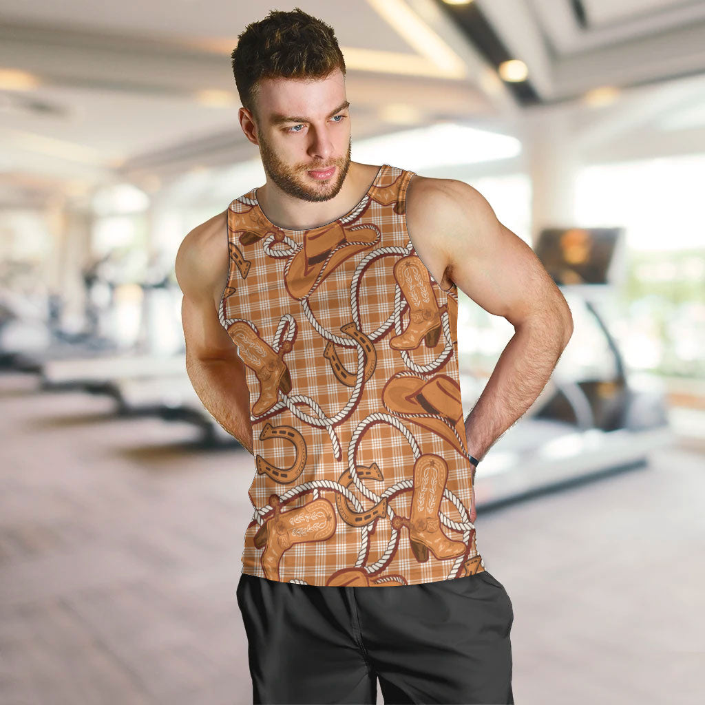 Brown Hawaii Palaka Cowboy Men Tank Top Hawaiian Paniolo Festival Spirit