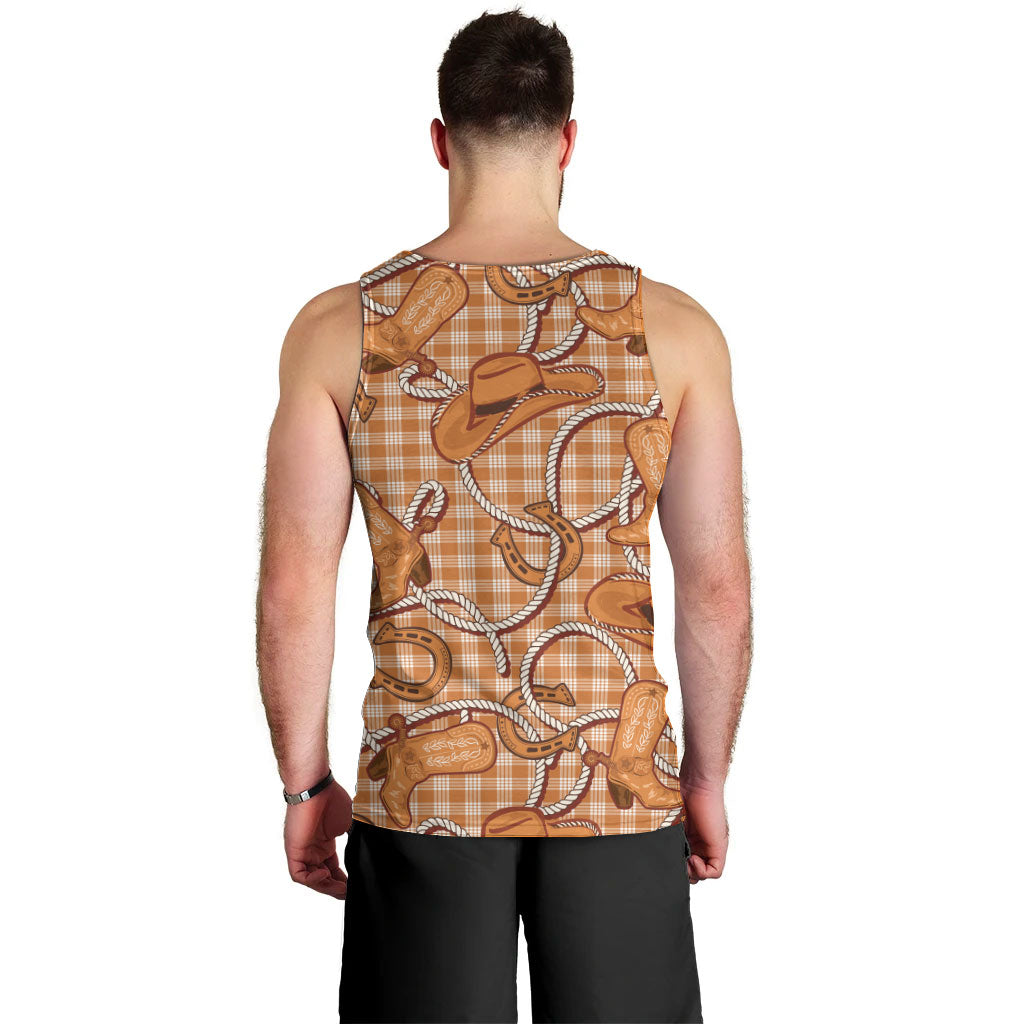 Brown Hawaii Palaka Cowboy Men Tank Top Hawaiian Paniolo Festival Spirit