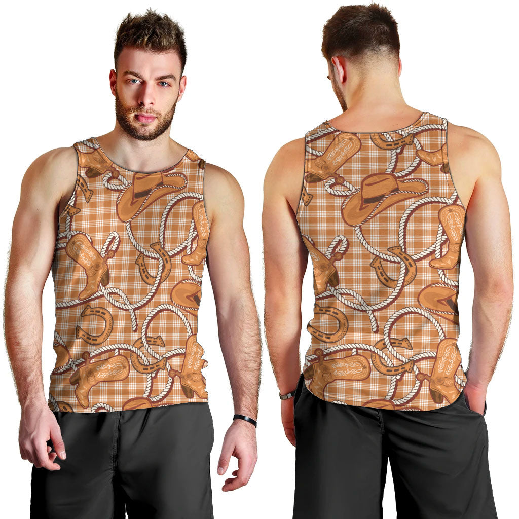 Brown Hawaii Palaka Cowboy Men Tank Top Hawaiian Paniolo Festival Spirit