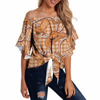 Brown Hawaii Palaka Cowboy Off Shoulder Wrap Waist Top Hawaiian Paniolo Festival Spirit
