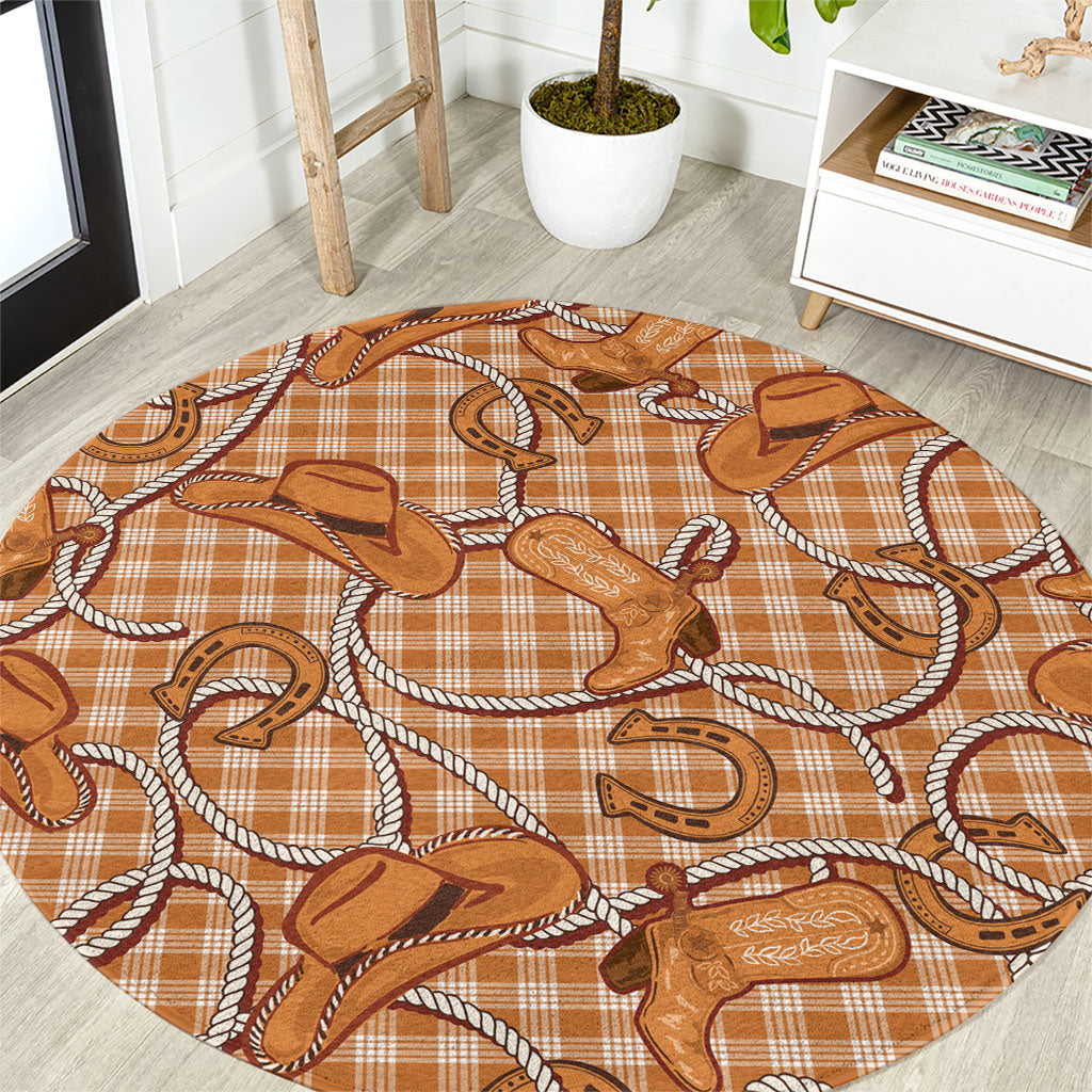 Brown Hawaii Palaka Cowboy Round Carpet Hawaiian Paniolo Festival Spirit LT19 Brown - Polynesian Pride