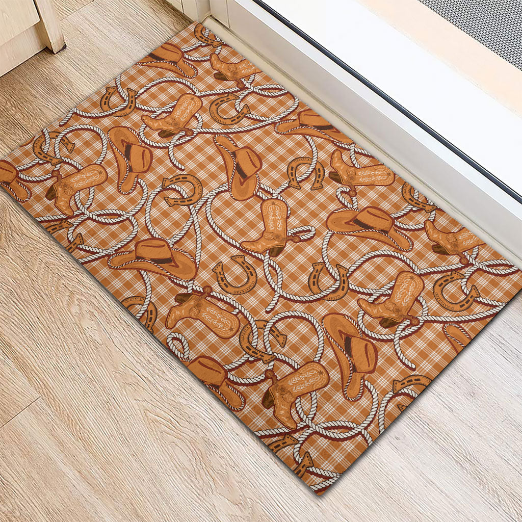 Brown Hawaii Palaka Cowboy Rubber Doormat Hawaiian Paniolo Festival Spirit