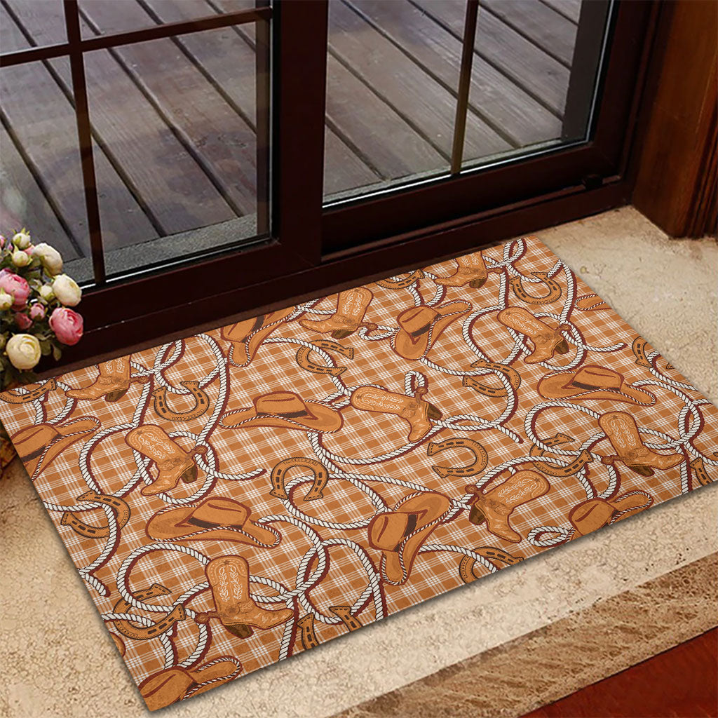 Brown Hawaii Palaka Cowboy Rubber Doormat Hawaiian Paniolo Festival Spirit