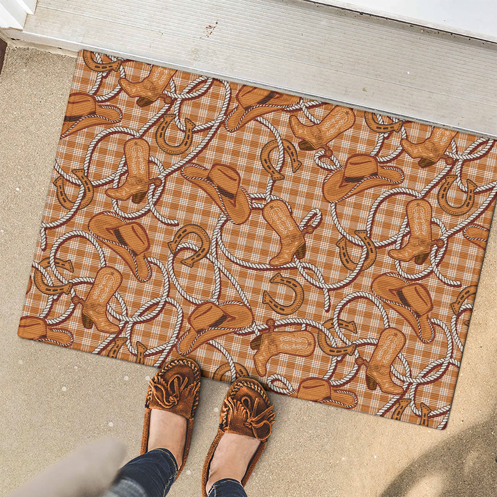 Brown Hawaii Palaka Cowboy Rubber Doormat Hawaiian Paniolo Festival Spirit