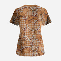 Brown Hawaii Palaka Cowboy Scrub Top Hawaiian Paniolo Festival Spirit