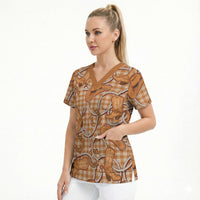 Brown Hawaii Palaka Cowboy Scrub Top Hawaiian Paniolo Festival Spirit