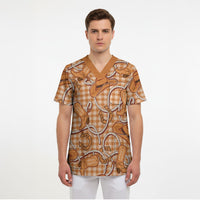 Brown Hawaii Palaka Cowboy Scrub Top Hawaiian Paniolo Festival Spirit