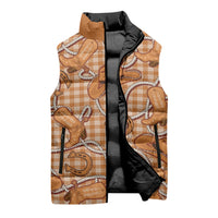 Brown Hawaii Palaka Cowboy Sleeveless Puffer Jacket Hawaiian Paniolo Festival Spirit