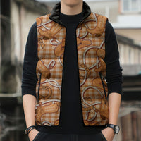 Brown Hawaii Palaka Cowboy Sleeveless Puffer Jacket Hawaiian Paniolo Festival Spirit