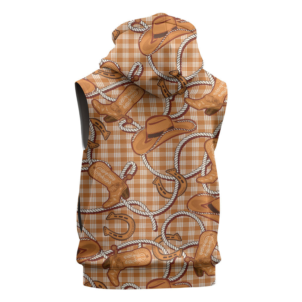 Brown Hawaii Palaka Cowboy Sleeveless Zip Hoodie Hawaiian Paniolo Festival Spirit