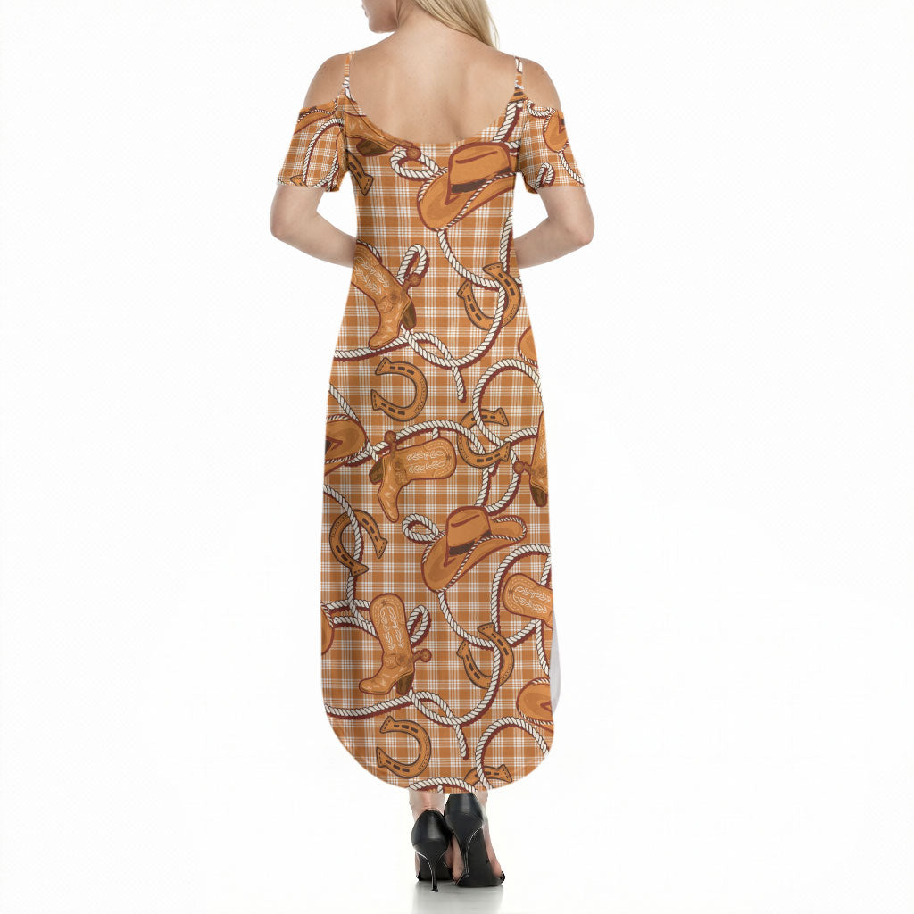 Brown Hawaii Palaka Cowboy Summer Maxi Dress Hawaiian Paniolo Festival Spirit
