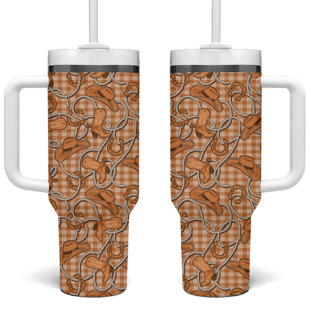 Brown Hawaii Palaka Cowboy Tumbler With Handle Hawaiian Paniolo Festival Spirit