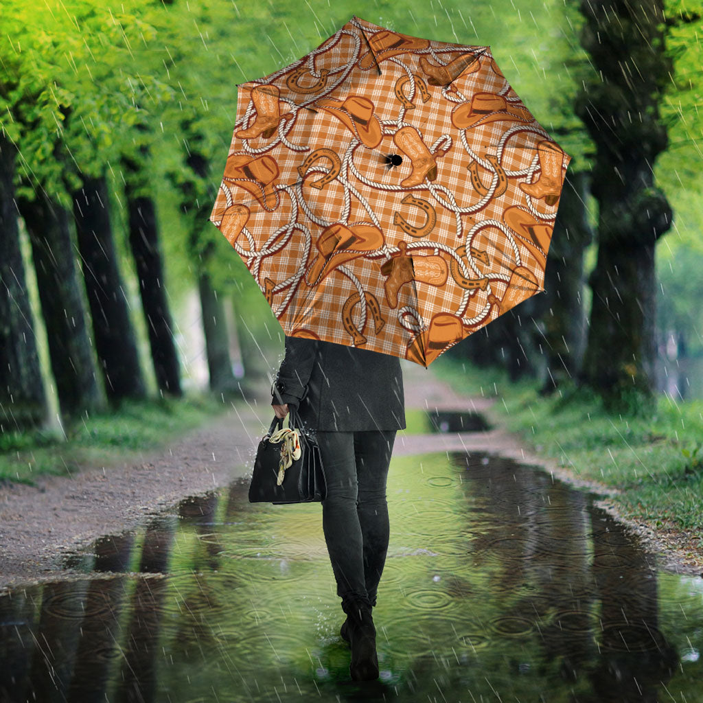 Brown Hawaii Palaka Cowboy Umbrella Hawaiian Paniolo Festival Spirit