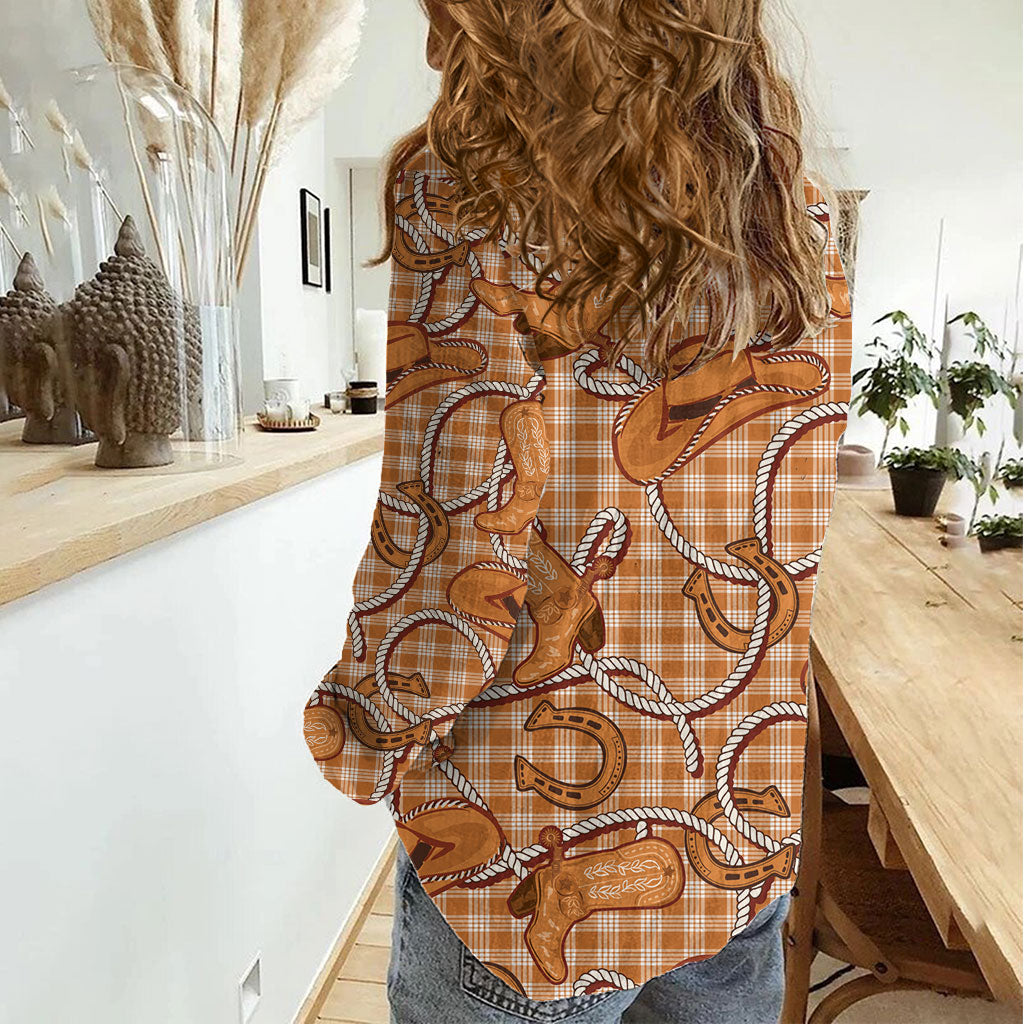 Brown Hawaii Palaka Cowboy Women Casual Shirt Hawaiian Paniolo Festival Spirit