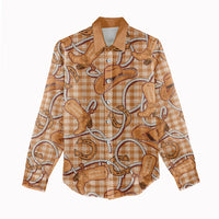 Brown Hawaii Palaka Cowboy Women Casual Shirt Hawaiian Paniolo Festival Spirit