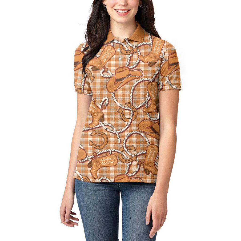 Brown Hawaii Palaka Cowboy Women Polo Shirt Hawaiian Paniolo Festival Spirit