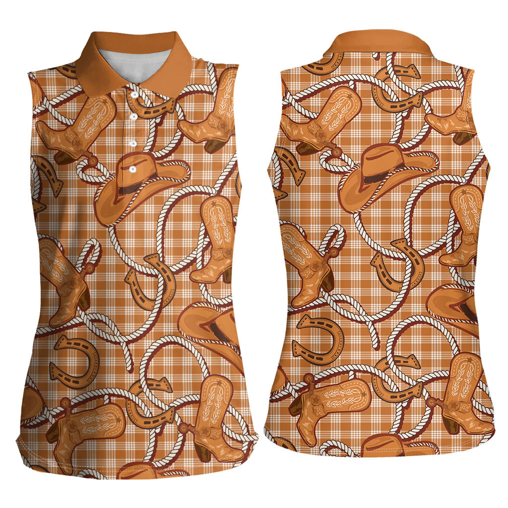 Brown Hawaii Palaka Cowboy Women Sleeveless Polo Shirt Hawaiian Paniolo Festival Spirit