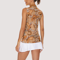 Brown Hawaii Palaka Cowboy Women Sleeveless Polo Shirt Hawaiian Paniolo Festival Spirit