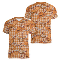 Brown Hawaii Palaka Cowboy Women V-Neck T-Shirt Hawaiian Paniolo Festival Spirit