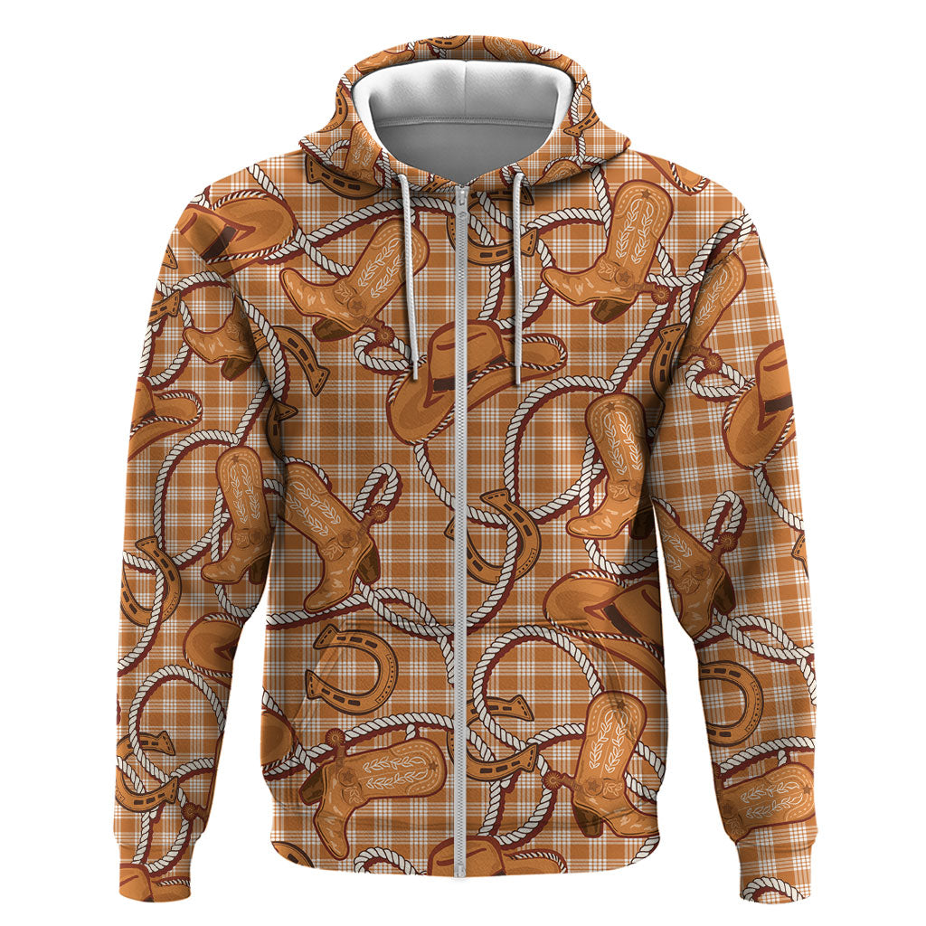 Brown Hawaii Palaka Cowboy Zip Hoodie Hawaiian Paniolo Festival Spirit