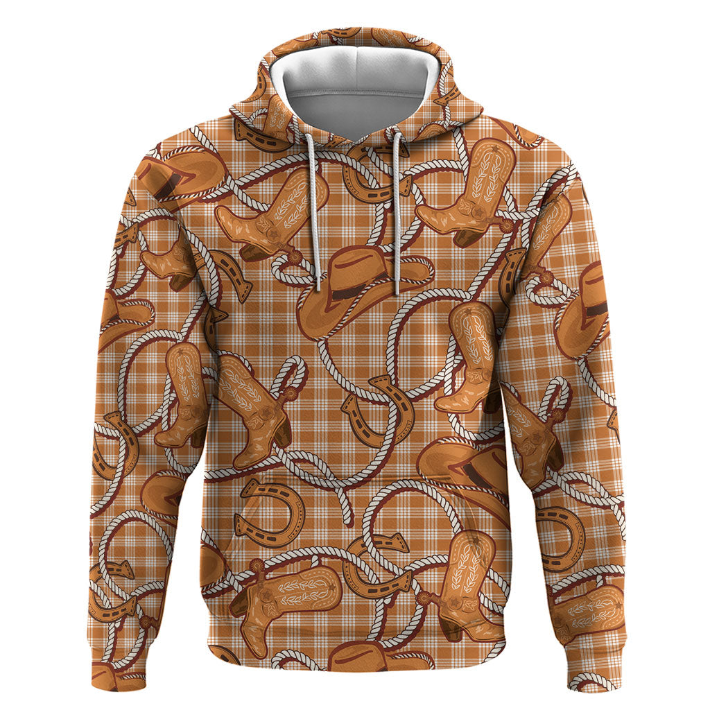 Brown Hawaii Palaka Cowboy Zip Hoodie Hawaiian Paniolo Festival Spirit