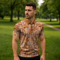Brown Hawaii Palaka Cowboy Zipper Polo Shirt Hawaiian Paniolo Festival Spirit
