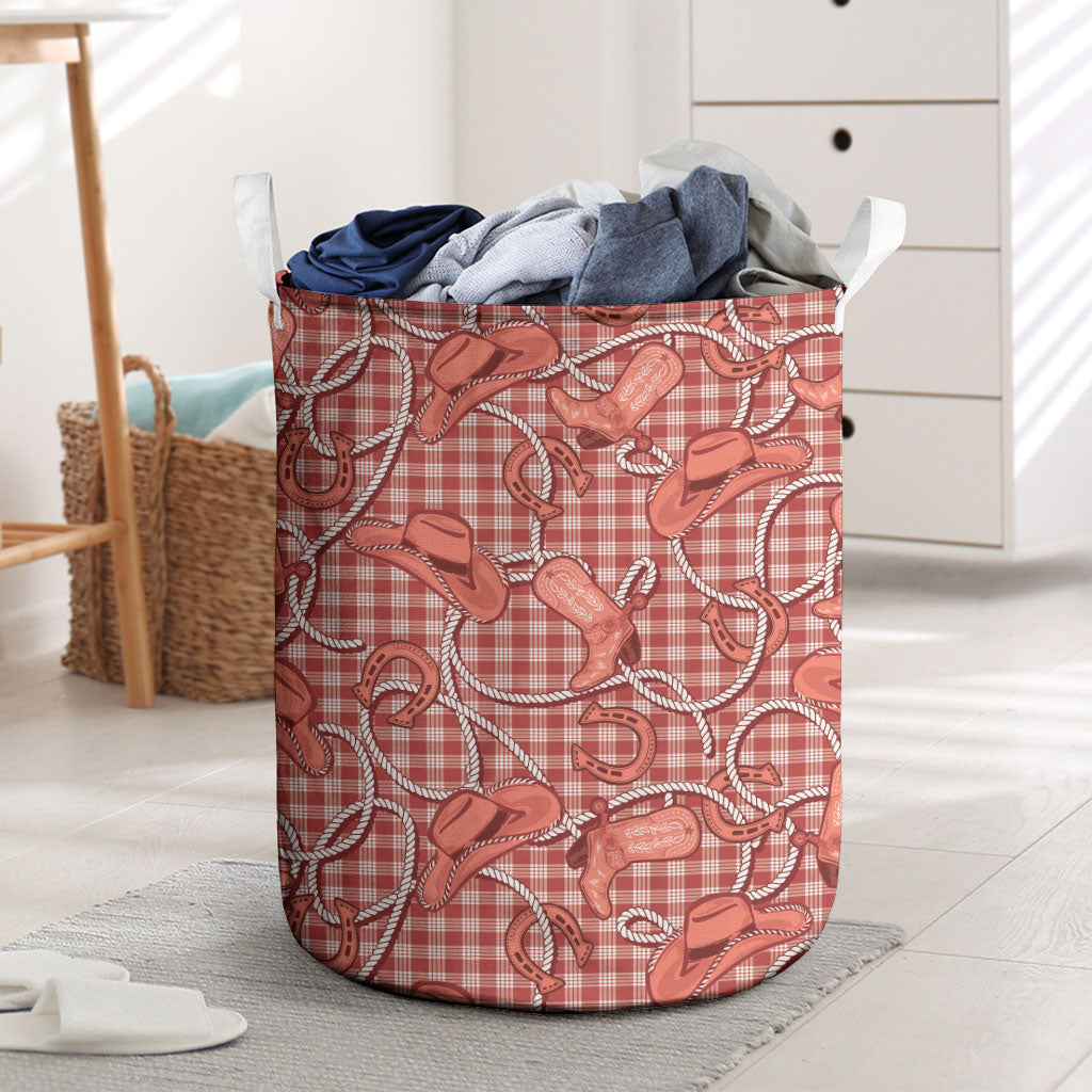 Red Hawaii Palaka Cowboy Laundry Basket Hawaiian Paniolo Festival Spirit LT19 Red - Polynesian Pride