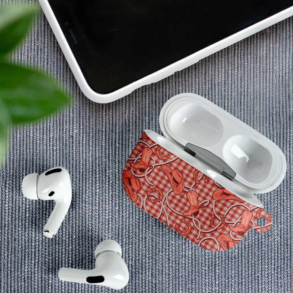 Red Hawaii Palaka Cowboy AirPods Case Hawaiian Paniolo Festival Spirit
