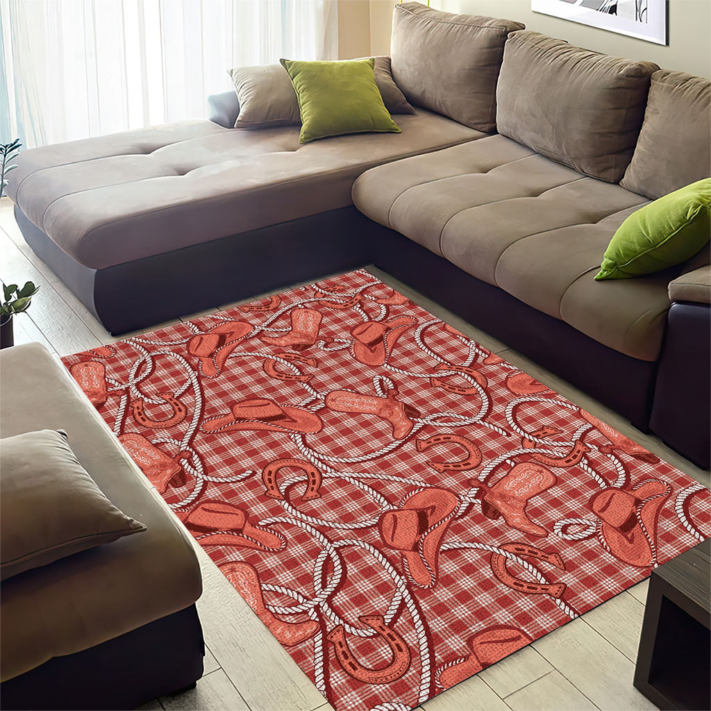 Red Hawaii Palaka Cowboy Area Rug Hawaiian Paniolo Festival Spirit