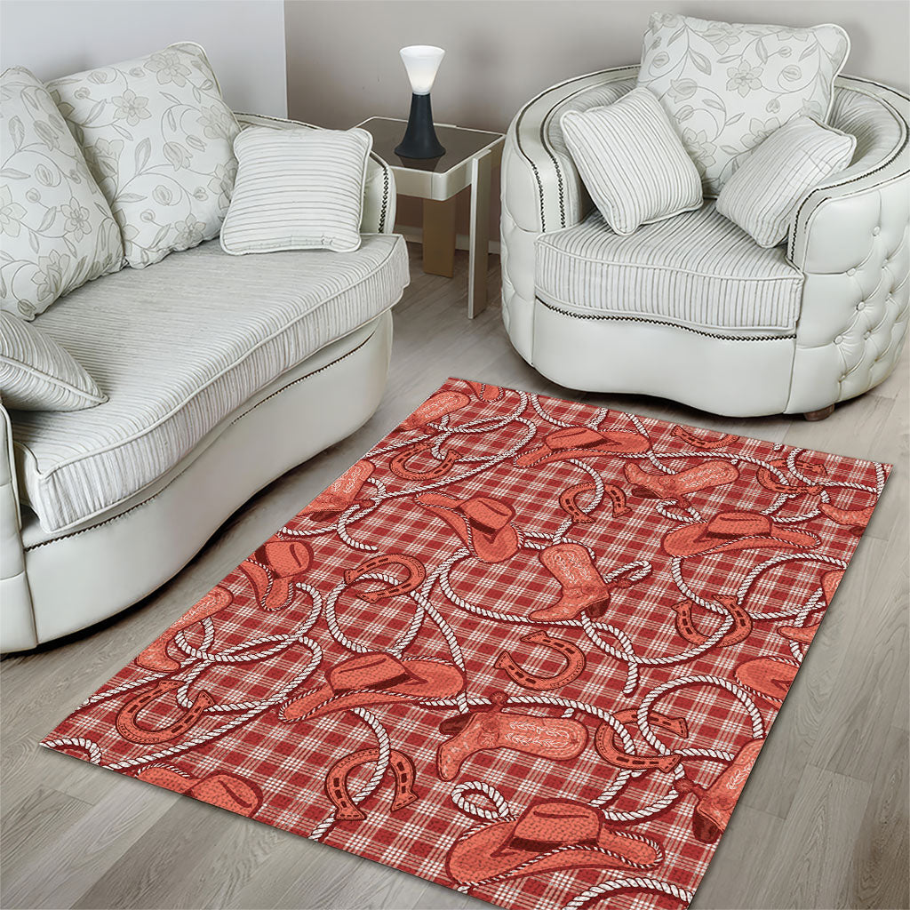 Red Hawaii Palaka Cowboy Area Rug Hawaiian Paniolo Festival Spirit