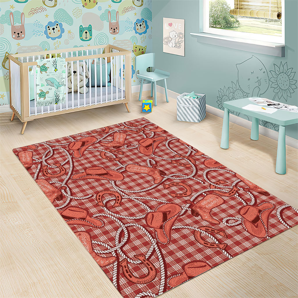 Red Hawaii Palaka Cowboy Area Rug Hawaiian Paniolo Festival Spirit