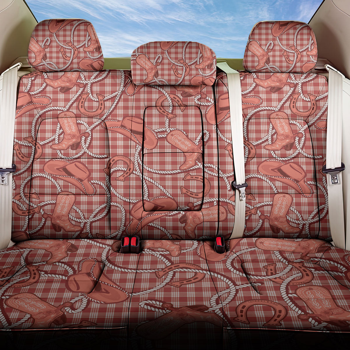 Red Hawaii Palaka Cowboy Back Car Seat Cover Hawaiian Paniolo Festival Spirit