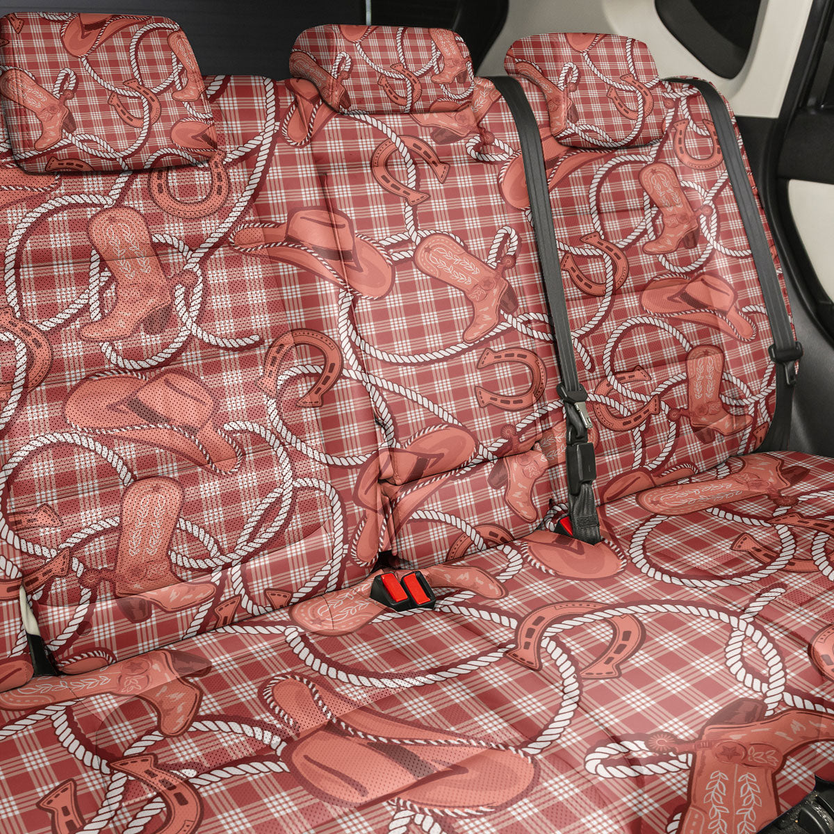 Red Hawaii Palaka Cowboy Back Car Seat Cover Hawaiian Paniolo Festival Spirit