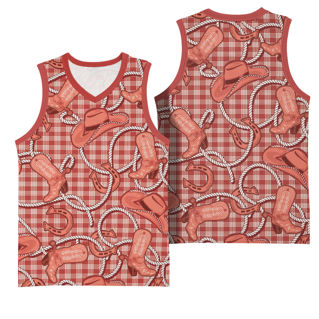Red Hawaii Palaka Cowboy Basketball Jersey Hawaiian Paniolo Festival Spirit