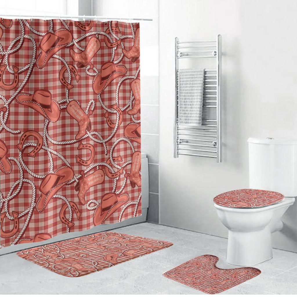 Red Hawaii Palaka Cowboy Bathroom Set Hawaiian Paniolo Festival Spirit