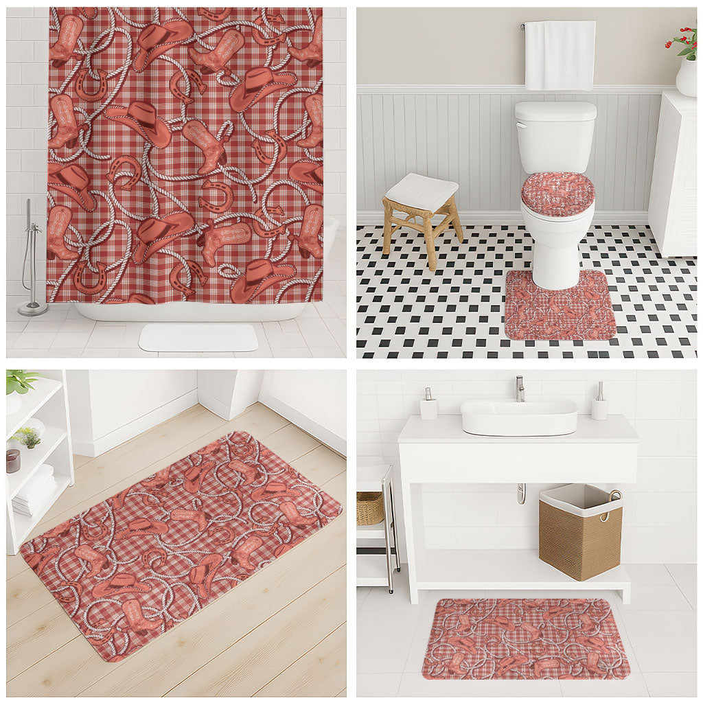 Red Hawaii Palaka Cowboy Bathroom Set Hawaiian Paniolo Festival Spirit