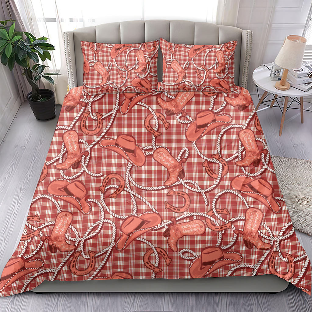 Red Hawaii Palaka Cowboy Bedding Set Hawaiian Paniolo Festival Spirit