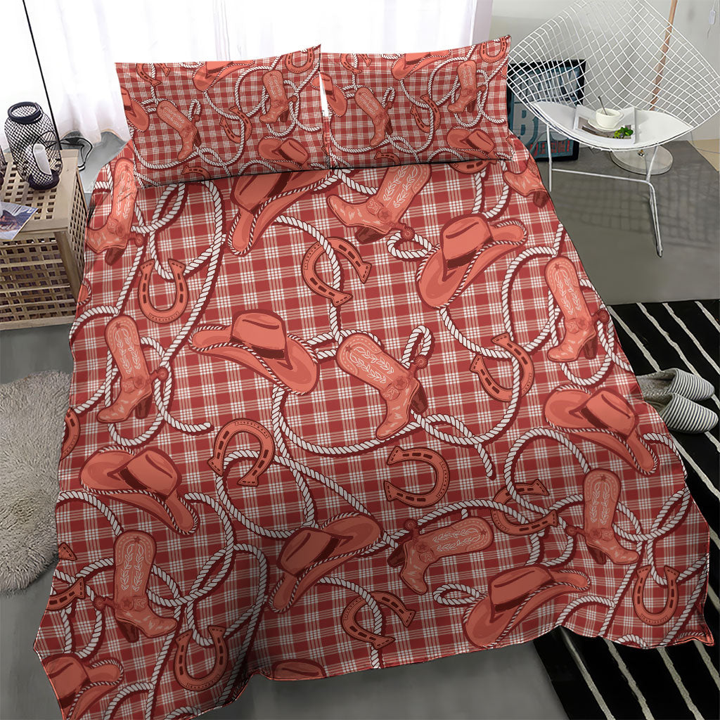 Red Hawaii Palaka Cowboy Bedding Set Hawaiian Paniolo Festival Spirit
