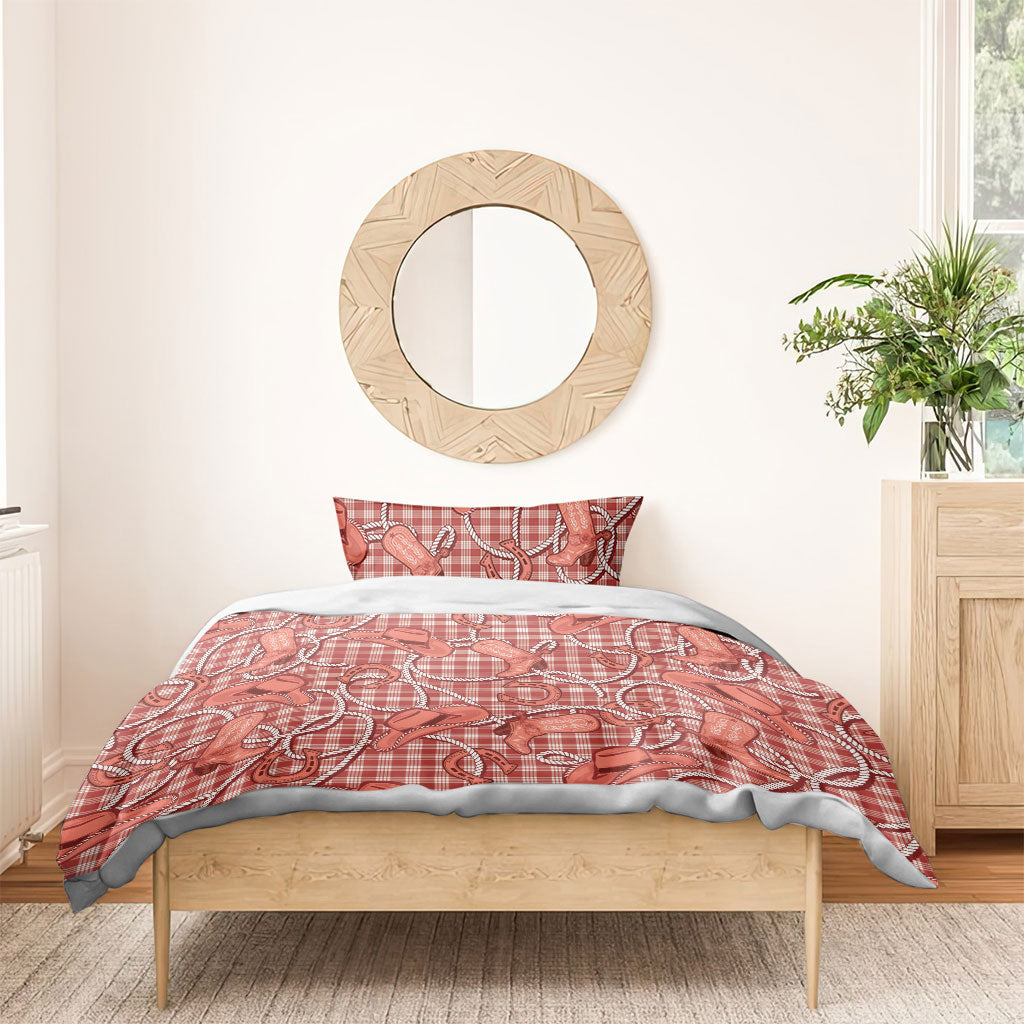 Red Hawaii Palaka Cowboy Bedding Set Hawaiian Paniolo Festival Spirit