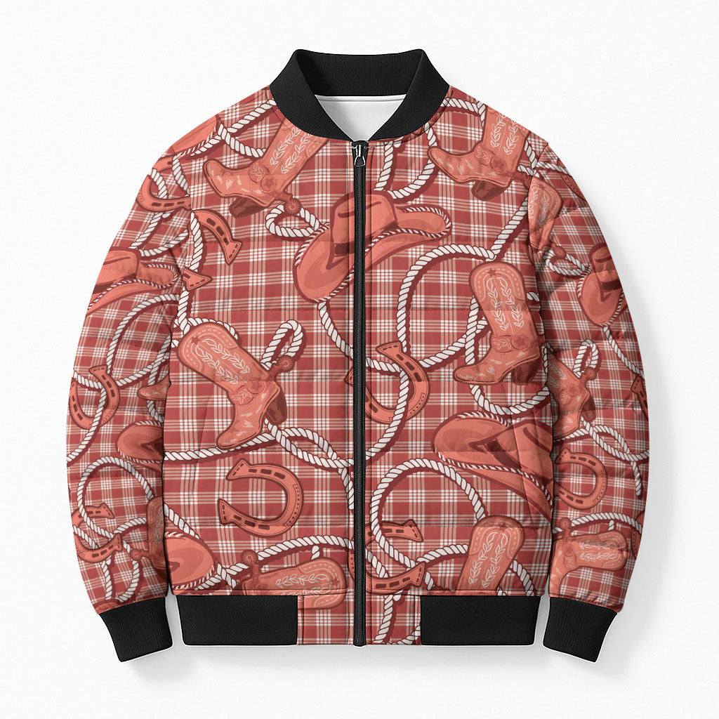 Red Hawaii Palaka Cowboy Bomber Puffer Jacket Hawaiian Paniolo Festival Spirit