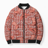 Red Hawaii Palaka Cowboy Bomber Puffer Jacket Hawaiian Paniolo Festival Spirit