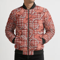 Red Hawaii Palaka Cowboy Bomber Puffer Jacket Hawaiian Paniolo Festival Spirit