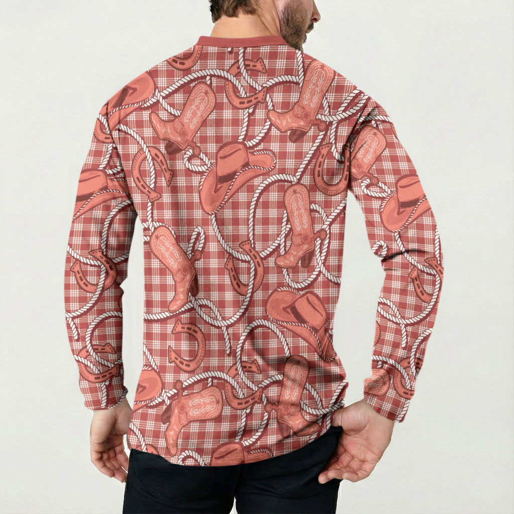 Red Hawaii Palaka Cowboy Button Sweatshirt Hawaiian Paniolo Festival Spirit