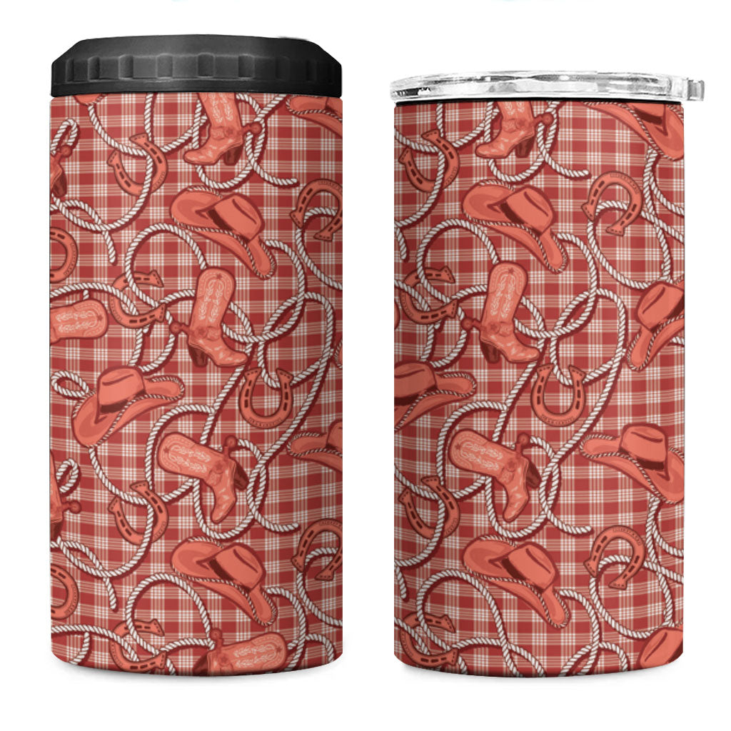 Red Hawaii Palaka Cowboy 4 in 1 Can Cooler Tumbler Hawaiian Paniolo Festival Spirit LT19 One Size: 16 oz Red - Polynesian Pride