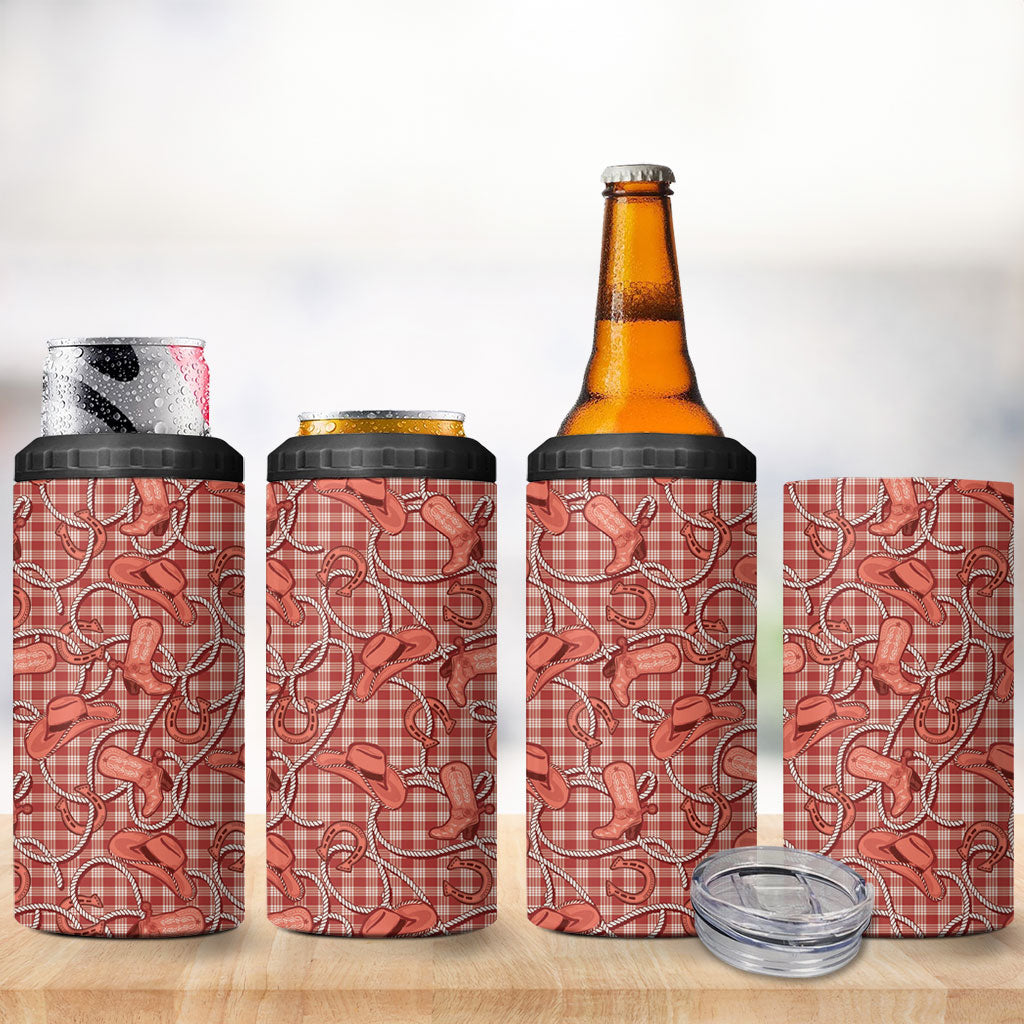 Red Hawaii Palaka Cowboy 4 in 1 Can Cooler Tumbler Hawaiian Paniolo Festival Spirit