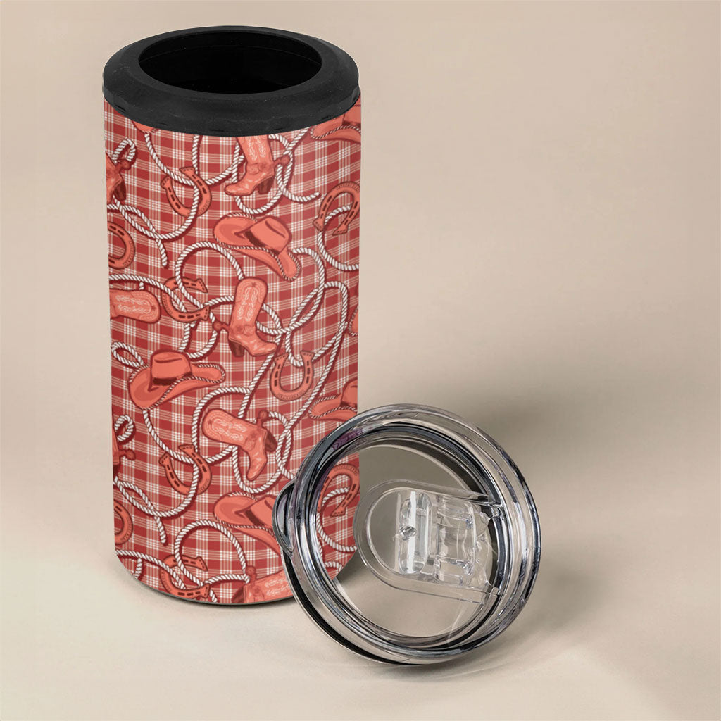 Red Hawaii Palaka Cowboy 4 in 1 Can Cooler Tumbler Hawaiian Paniolo Festival Spirit