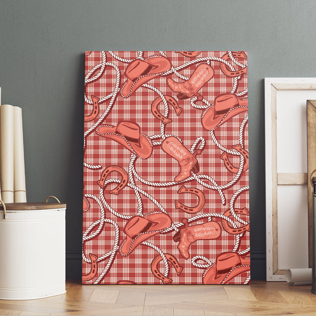 Red Hawaii Palaka Cowboy Canvas Wall Art Hawaiian Paniolo Festival Spirit